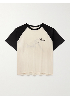 Rhude - Logo-Embroidered Colour-Block Cotton-Jersey T-Shirt - Men - Neutrals - XS