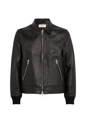 Officine Generale Grained Leather Layvin Bomber