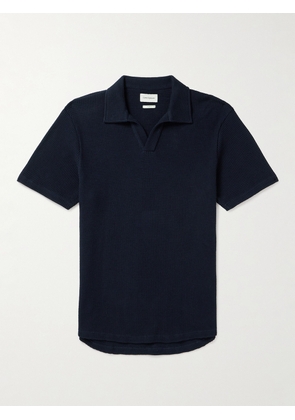 Oliver Spencer - Austell Waffle-Knit Organic Cotton-Blend Polo Shirt - Men - Blue - S