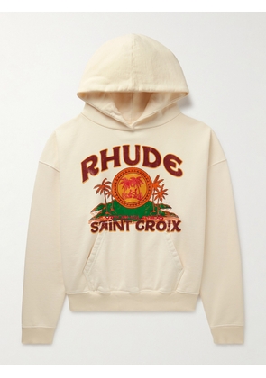 Rhude - Saint Croix Logo-Print Cotton-Jersey Hoodie - Men - White - M