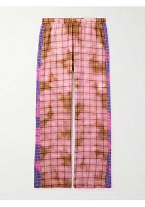 Stockholm Surfboard Club - Cleo Straight-Leg Checked Bleached Cotton-Blend Seersucker Trousers - Men - Pink - S