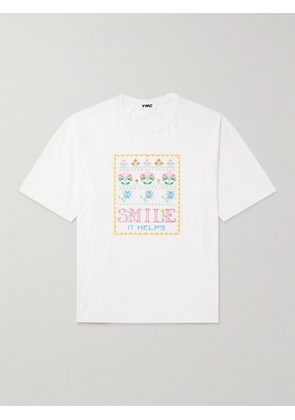 YMC - Smile Embroidered Organic Cotton-Jersey T-Shirt - Men - White - S