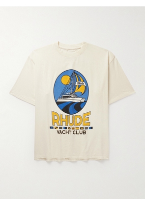Rhude - Yacht Club Logo-Print Cotton-Jersey T-Shirt - Men - Neutrals - XS