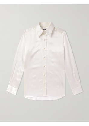 TOM FORD - Cutaway-Collar Silk-Satin Shirt - Men - White - EU 39