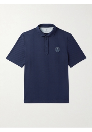Brunello Cucinelli - Logo-Appliquéd Ribbed Stretch Cotton-Blend Tennis Polo Shirt - Men - Blue - XS