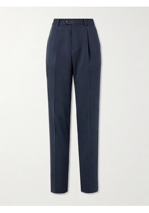 Brunello Cucinelli - Straight-Leg Pleated Silk-Twill Suit Trousers - Men - Blue - IT 46