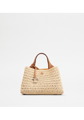 Tod's - Bag in Raffia and Leather Micro, BROWN,BEIGE,  - Bags