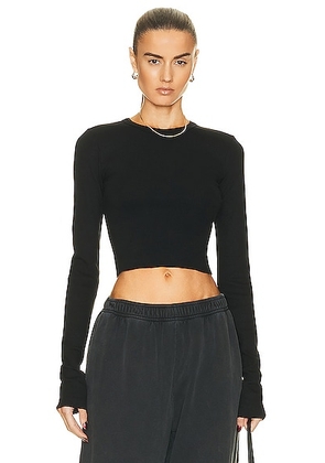 Eterne Cropped Long Sleeve Fitted Top in Black - Black. Size L (also in M, XL, XS).