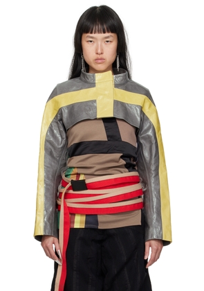 Diana Sträng Gray & Yellow Cropped Leather Jacket