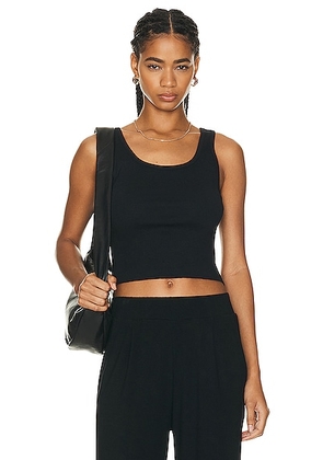 Eterne Cropped Scoop Neck Tank Top in Black - Black. Size L (also in M, XS).