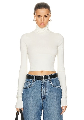 Eterne Cropped Fitted Turtleneck Top in Cream - Cream. Size L (also in M, S, XL, XS).