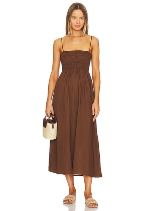 FAITHFULL THE BRAND Marieka Midi Dress in Chocolate. Size XL.