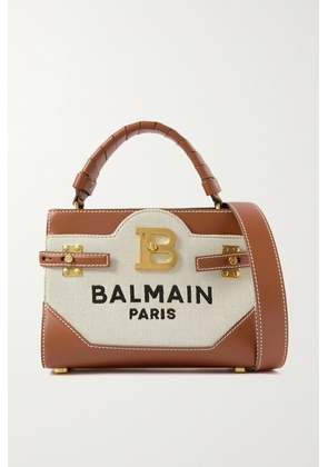 Balmain - B-buzz 22 Leather-trimmed Embroidered Canvas Shoulder Bag - Neutrals - One size