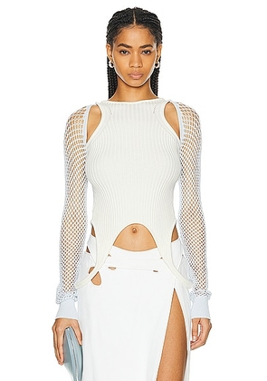 OFF-WHITE Racerback Long Sleeve Top in Arctic Ice & White - White. Size 38 (also in 40, 42).