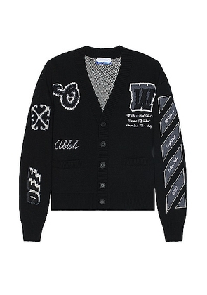 OFF-WHITE Varsity Knit Cardigan in Black - Black. Size L (also in M, XL/1X).