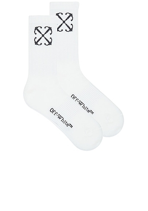 OFF-WHITE Arrow Mid Calf Socks in White & Black - White. Size L (also in M).