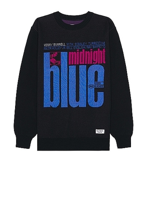 WACKO MARIA Blue Note Jacquard Sweater in One - Black. Size L (also in M, S, XL/1X).
