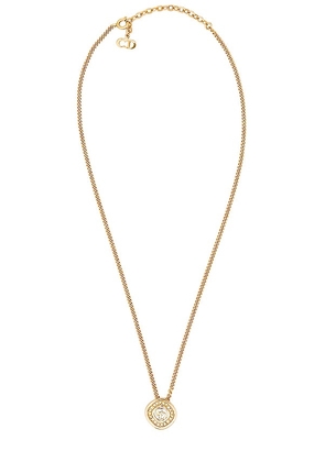 FWRD Renew Dior CD Logo Rhinestone Necklace in Metallic Gold.