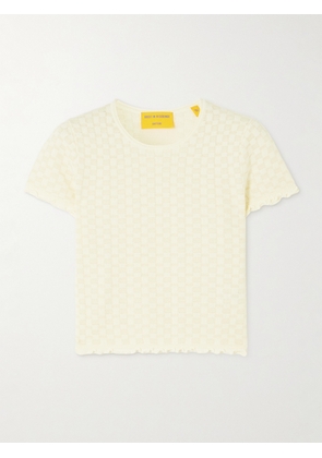 Guest In Residence - Cropped Checked Cotton And Silk-blend T-shirt - Cream - x small,small,medium,large,x large
