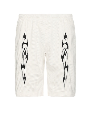 Pleasures Flame Mesh Shorts in White. Size M, XL/1X.