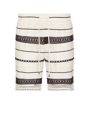 WAO Crochet Stripe Short in Brown. Size L, S, XL/1X.