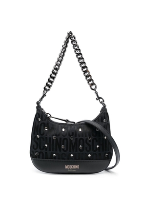 Moschino rhinestone-embellished logo-print shoulder bag - Black
