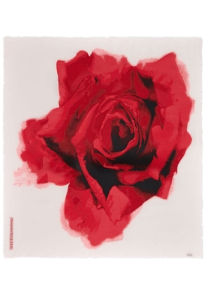 Alexander McQueen Bleeding Rose graphic-print scarf - White