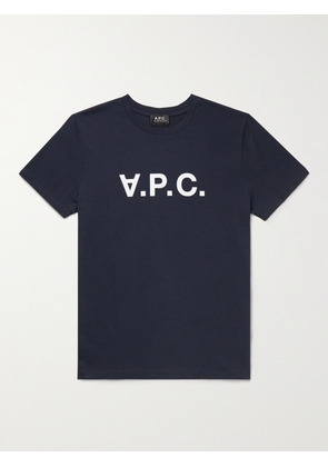 A.P.C. - Logo-Flocked Cotton-Jersey T-Shirt - Men - Blue - XS