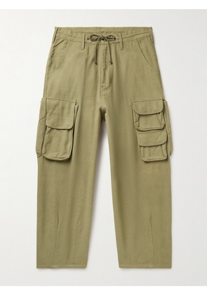 Story Mfg. - Forager Wide-Leg Organic Cotton-Canvas Drawstring Cargo Trousers - Men - Green - S