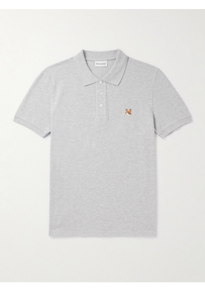 Maison Kitsuné - Logo-Appliquéd Cotton-Piqué Polo Shirt - Men - Gray - XS