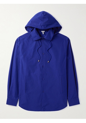 LOEWE - Logo-Jacquard Cotton-Poplin Hooded Overshirt - Men - Blue - XS