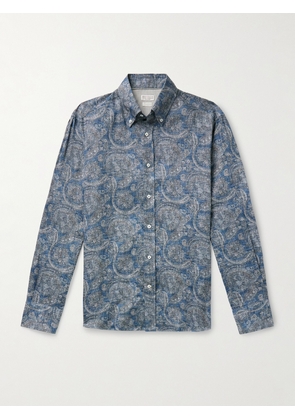 Brunello Cucinelli - Button-Down Collar Paisley-Print Linen-Chambray Shirt - Men - Blue - S