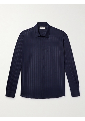 SAINT LAURENT - Striped Silk Shirt - Men - Blue - 39