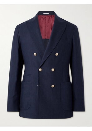 Brunello Cucinelli - Double-Breasted Linen and Wool-Blend Blazer - Men - Blue - IT 46