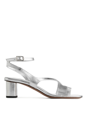 Heeled Leather Sandals - Silver