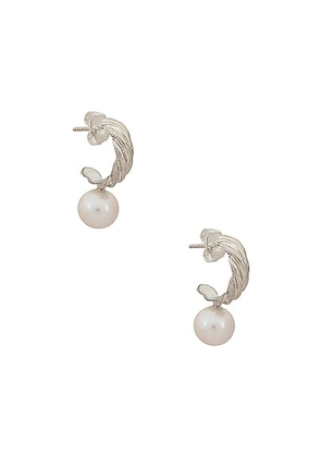 Loren Stewart Lanyard Pearl Hoop Earrings in Sterling Silver & Freshwater Pearl - Metallic Silver. Size all.