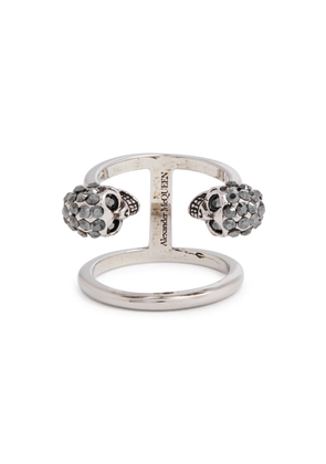 Alexander Mcqueen Twin Skull Crystal-embellished Ring - Silver
