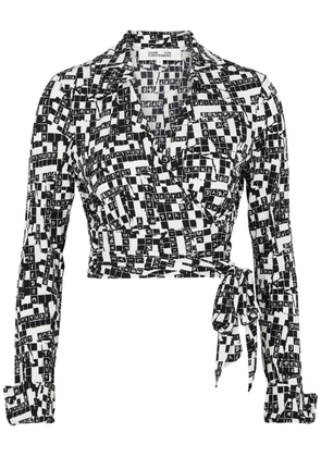 Diane Von Furstenberg Bobbie Printed Jersey Wrap top - Black And White - L (UK14 / L)