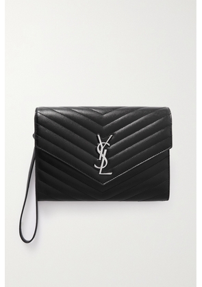 SAINT LAURENT - Monogramme Quilted Textured-leather Pouch - Black - One size