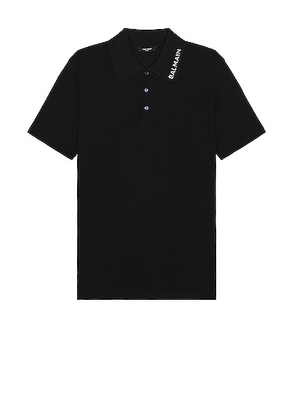BALMAIN Stitch Collar Short Sleeve Polo in Black - Black. Size M (also in L, S, XL/1X).