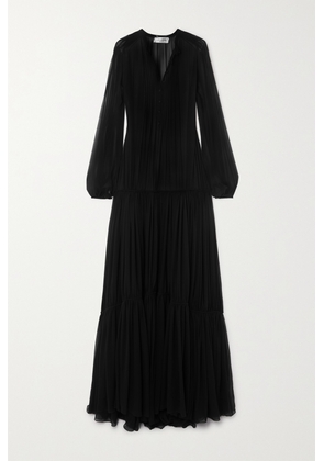 SAINT LAURENT - Tiered Pleated Silk-chiffon Gown - Black - FR36,FR38
