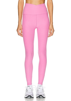 Beyond Yoga Spacedye At Your Leisure High Waist Midi Leggin in Pink Bloom Heather - Pink. Size L (also in M, S).