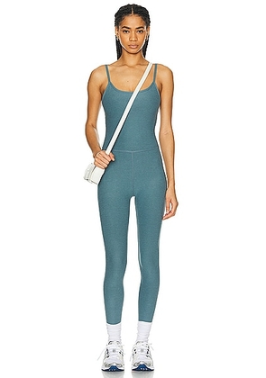 Beyond Yoga Spacedye Uplevel Midi Jumpsuit in Storm Heather - Teal. Size L (also in M, S, XS).