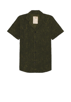 OAS Squiggle Cuba Terry Shirt in Dark Green. Size M, S, XL/1X.