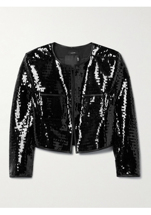 R13 - Cropped Leather-trimmed Sequined Twill Jacket - Black - x small,small,medium,large