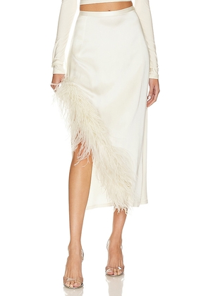 Lapointe Satin Asymmetric Midi Skirt With Ostrich in Cream. Size 0, 2, 6.