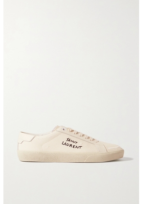 SAINT LAURENT - Court Classic Distressed Logo-embroidered Canvas And Leather Sneakers - White - IT34,IT34.5,IT35,IT35.5,IT36,IT36.5,IT37,IT37.5,IT38,IT38.5,IT39,IT39.5,IT40,IT40.5,IT41,IT42