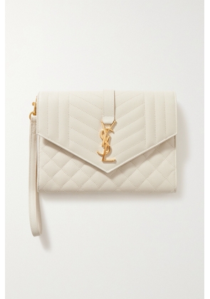 SAINT LAURENT - Envelope Quilted Textured-leather Pouch - Cream - One size