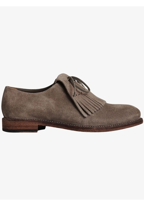 Burberry Lace-up Kiltie Fringe Suede Loafers - Grey