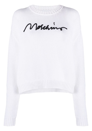 Moschino logo-embroidered ribbed jumper - White